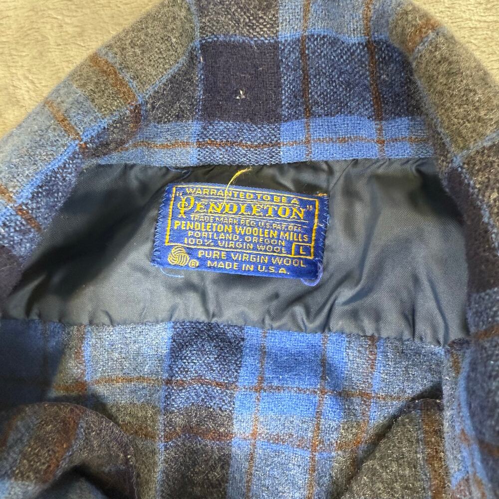 Pendleton Loop Collar Blue Plaid Wool Long Sleeve… - image 3